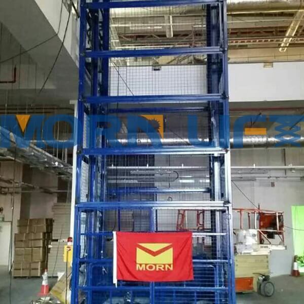 Two Post Cargo Lift in Singapore - MORN LIFT cargo lift with full mesh in singapore