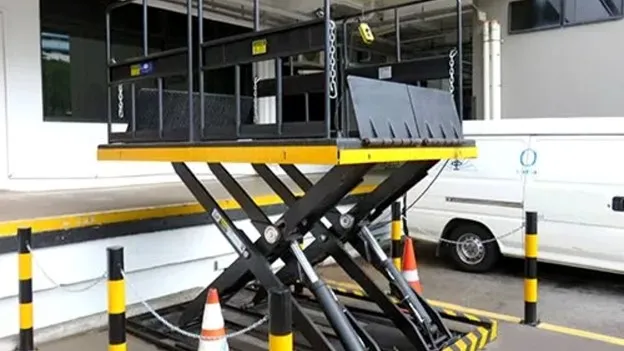 Morn scissor lift placed at parking place