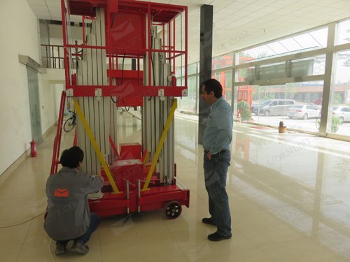 our client testing our mast lift