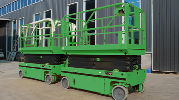 Morn Scissor lift parked at warehouse