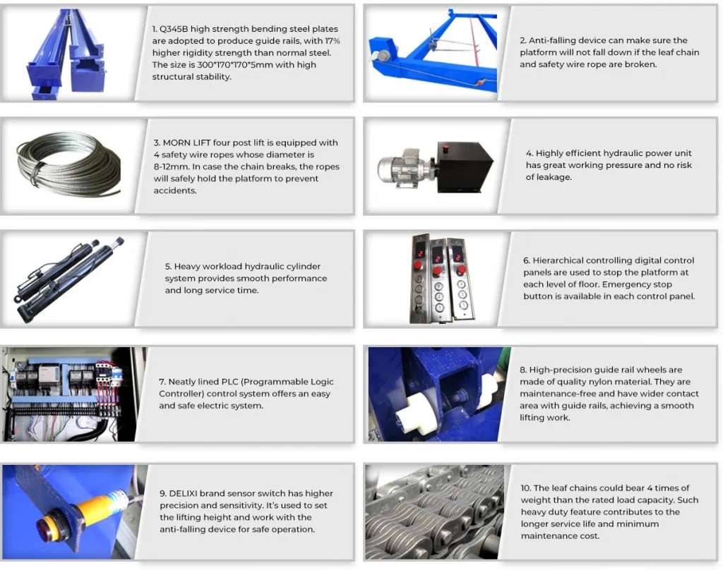 details of four post lift